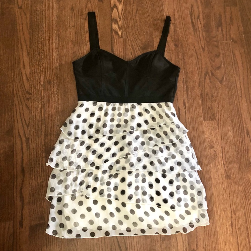 Arden B 👗Black & White Polka Dot Dress w/Sweetheart Top & Straps | Size: Large